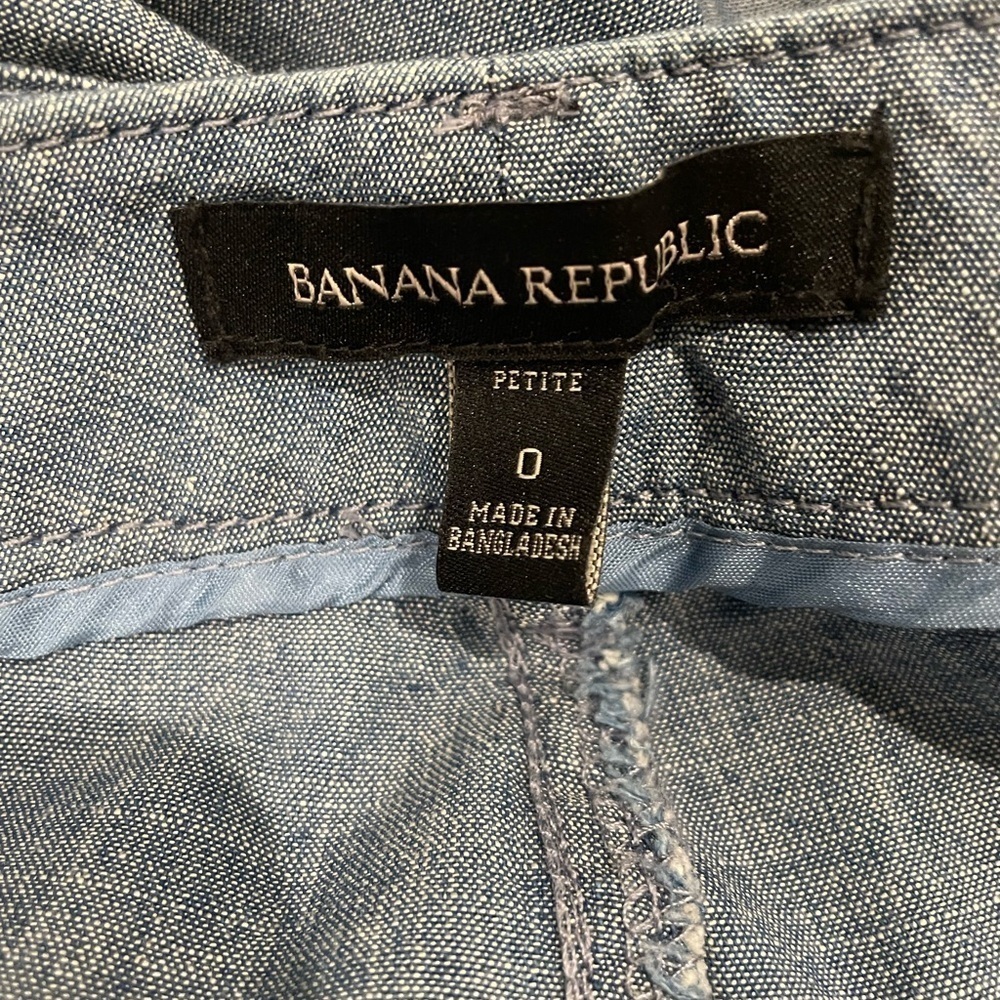 Banana Republic Chambray Cotton Blue Wide-Leg Pants with Tie, Size 0 - Picture 3 of 7